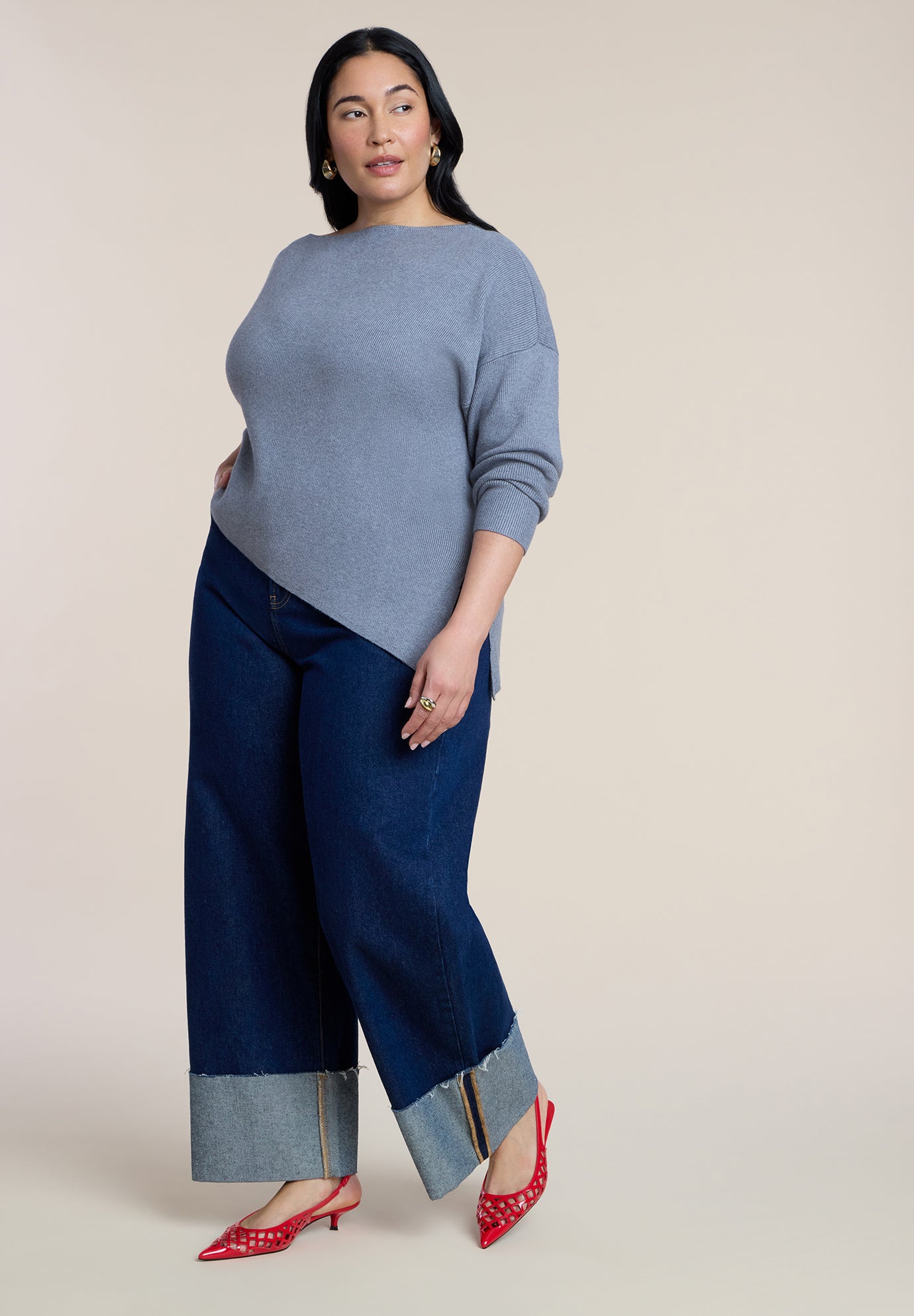 Off The Shoulder Sweater With Side Slit image number 3