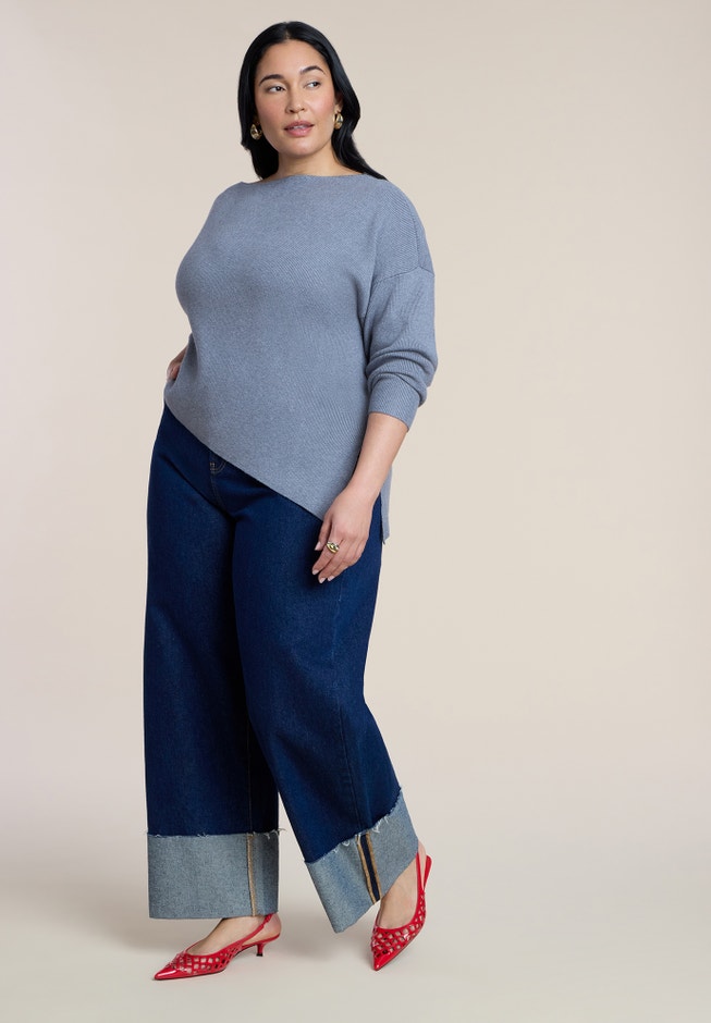 Off The Shoulder Sweater With Side Slit image number 3