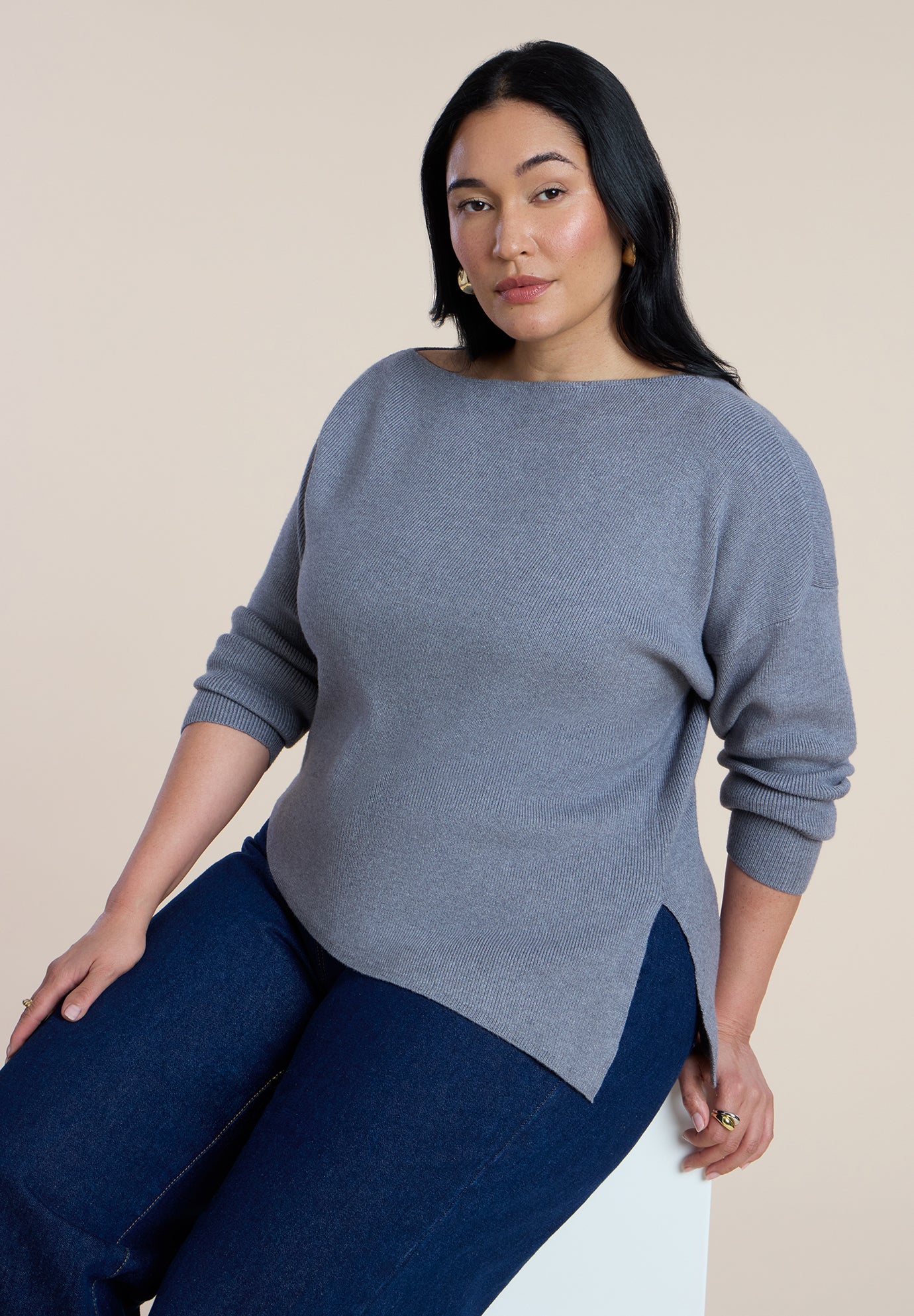 Off The Shoulder Sweater With Side Slit image number 0