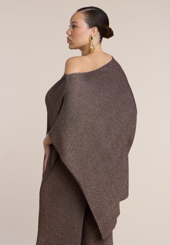 Asym Sheer Shimmer Knit Cape image number 1