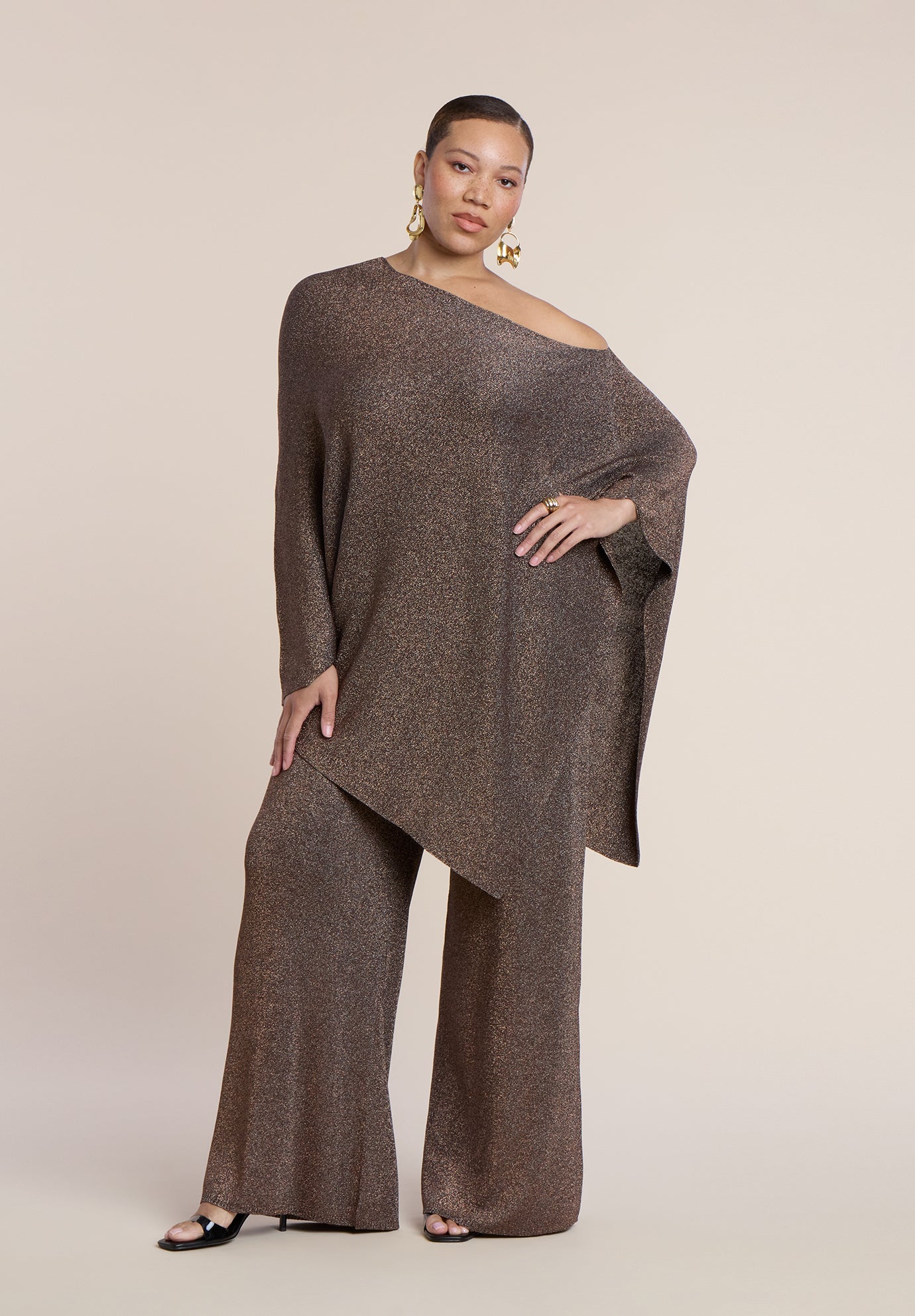 Asym Sheer Shimmer Knit Cape image number 2