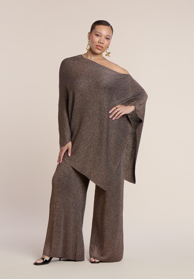 Asym Sheer Shimmer Knit Cape image number 2