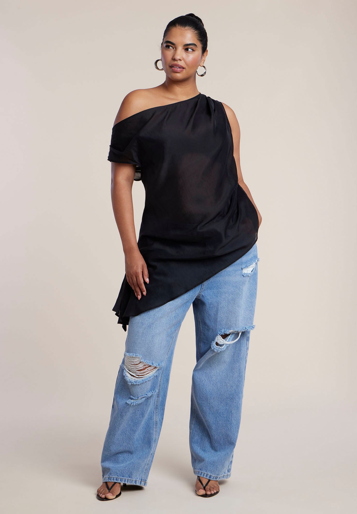 Foldover Waistband Distressed Straight-Leg Jean image number 2