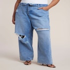 Foldover Waistband Distressed Straight-Leg Jean image number 0
