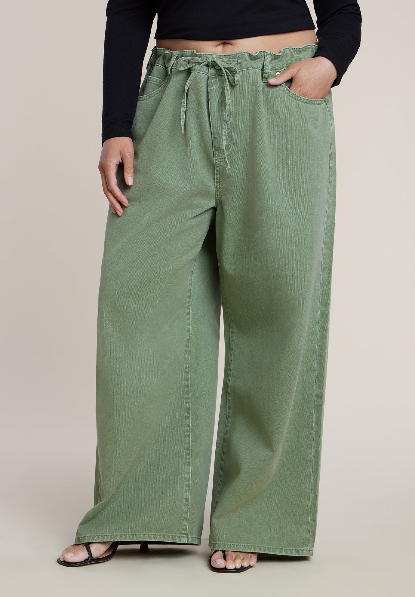 Drawstring Waist Lightweight Wide-Leg Jean image number 1