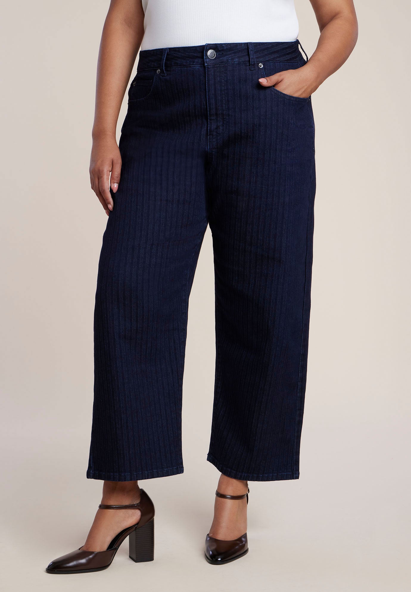 Striped Straight-Leg Ankle Jean image number 1