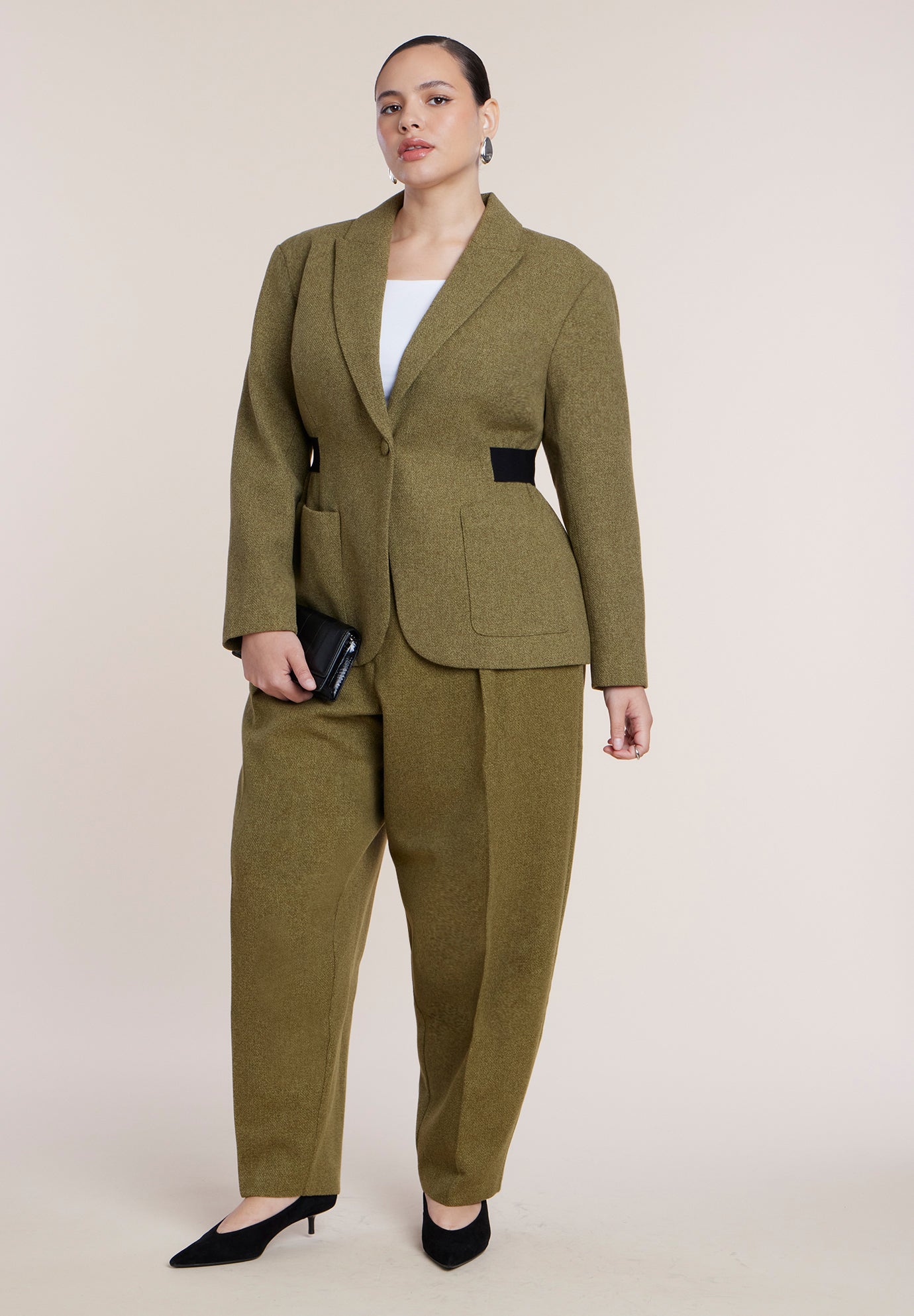 Cinched Elastic Waist Blazer image number 2