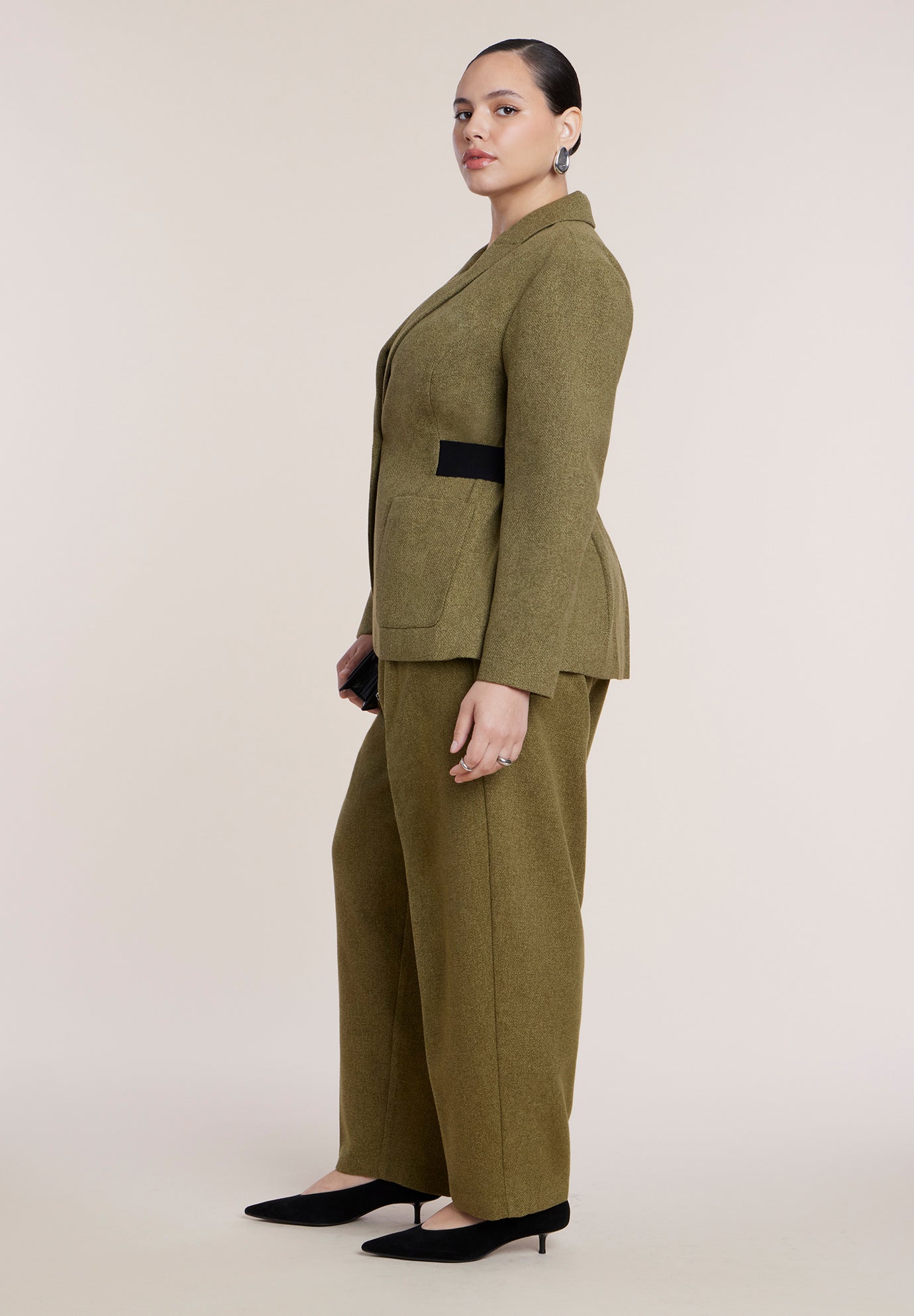 Cinched Elastic Waist Blazer image number 3