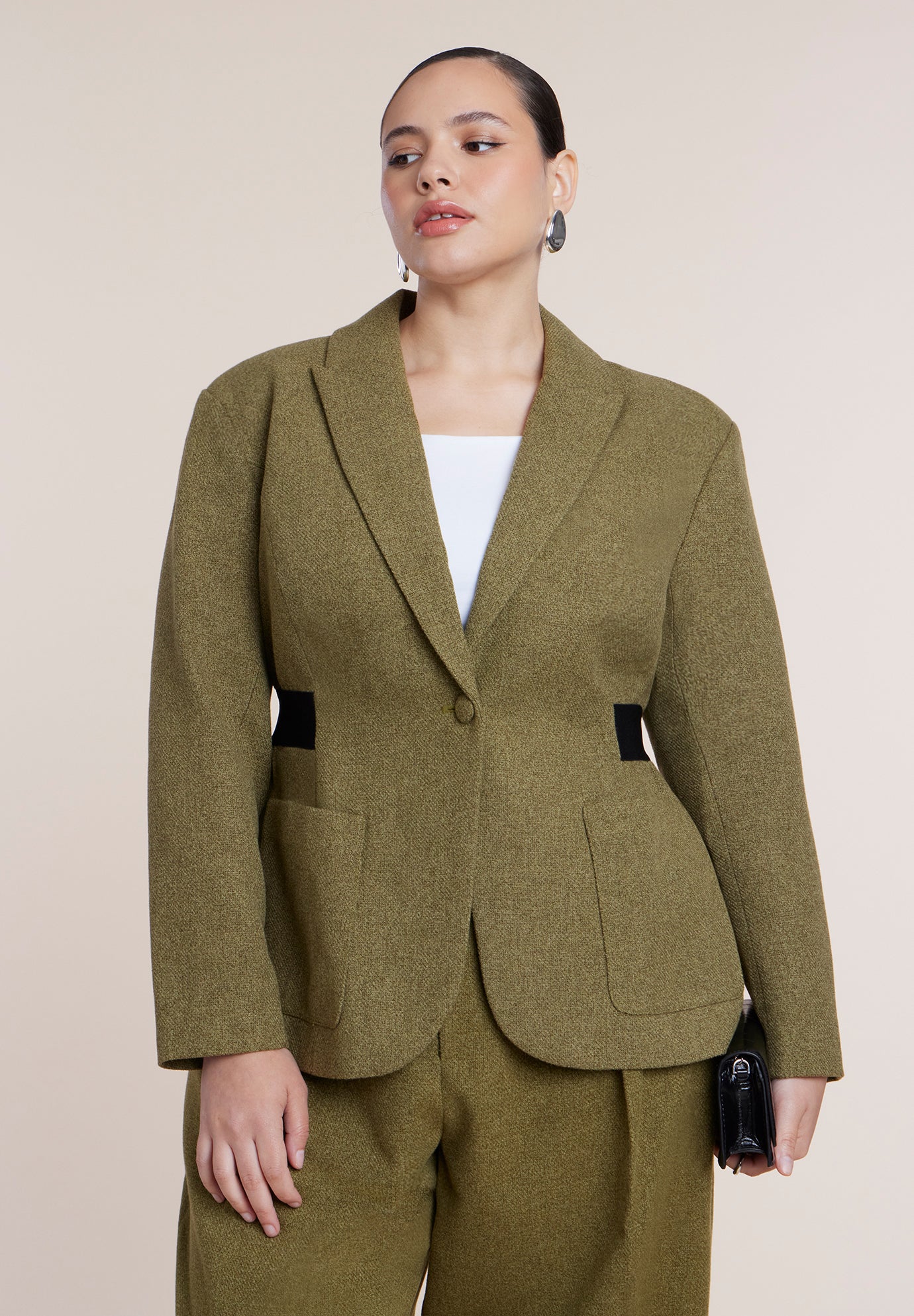 Cinched Elastic Waist Blazer image number 0
