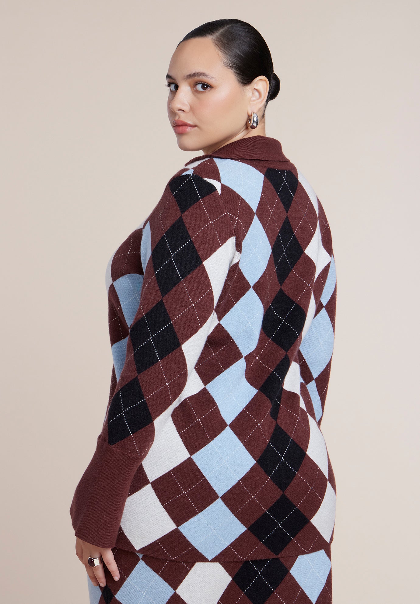 Argyle Intarsia Collared Cardigan image number 1