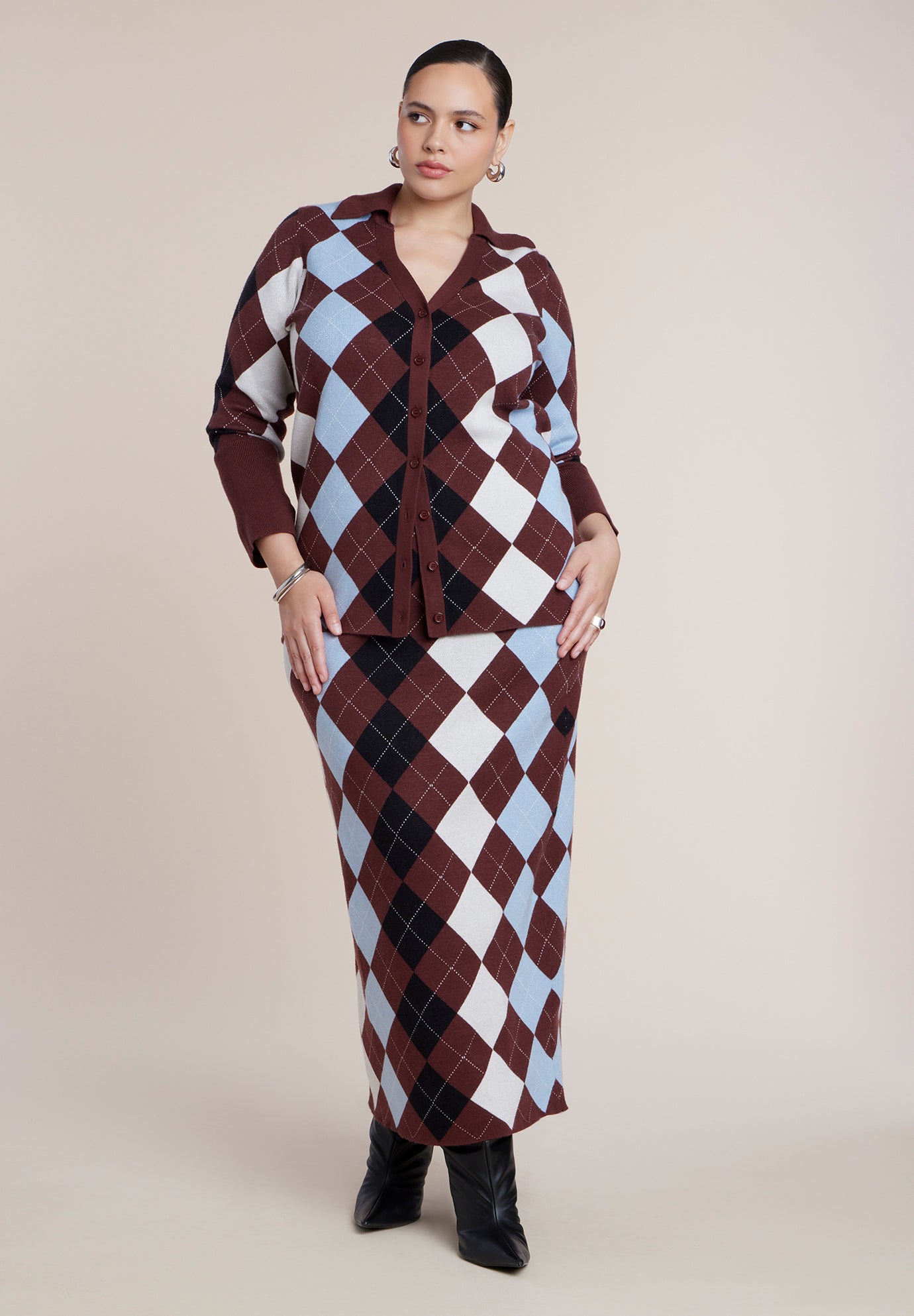 Argyle Intarsia Collared Cardigan image number 2