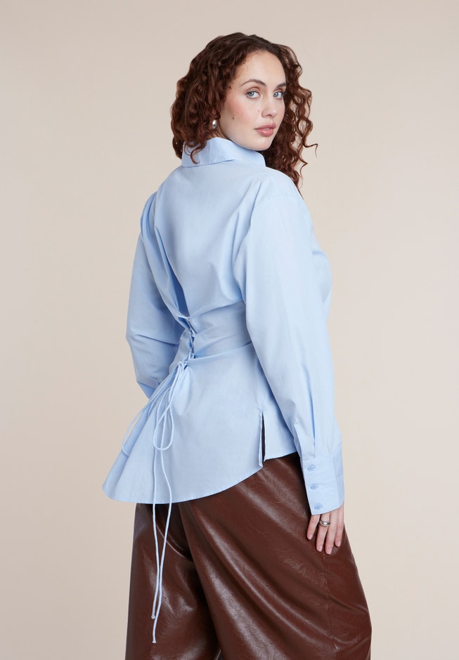 Poplin Lace-Up Button Up Top