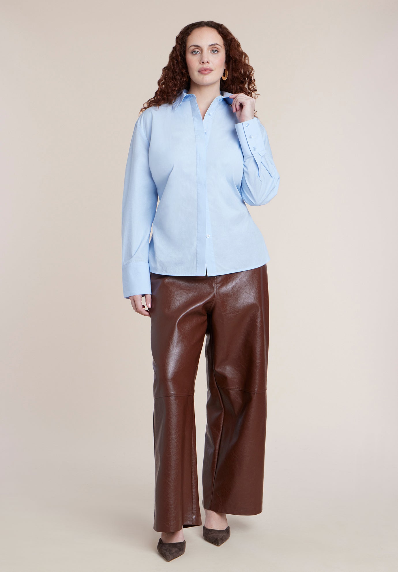 Poplin Lace-Up Button Up Top image number 3
