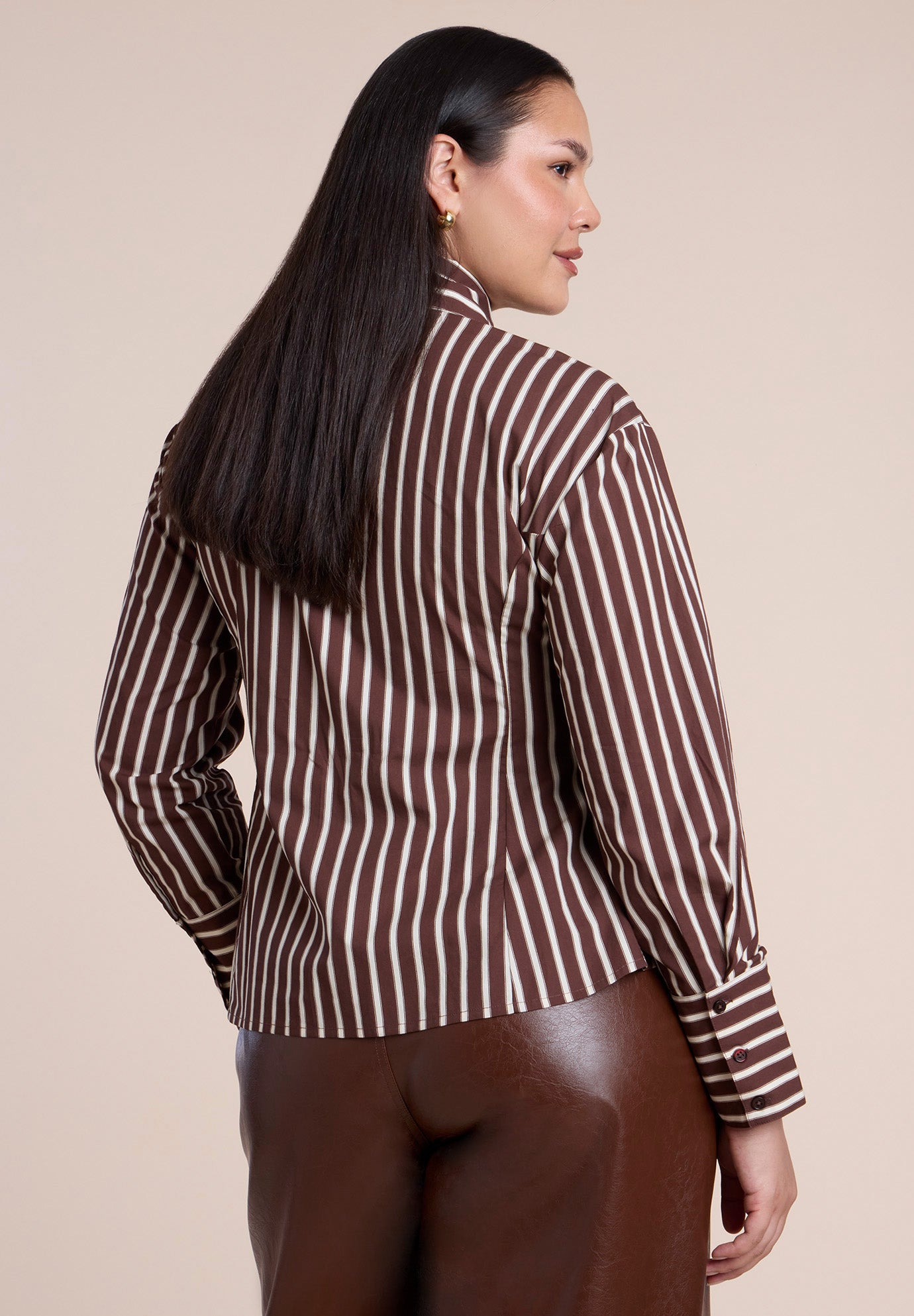 Striped Poplin Button Up Top With Tie image number 2