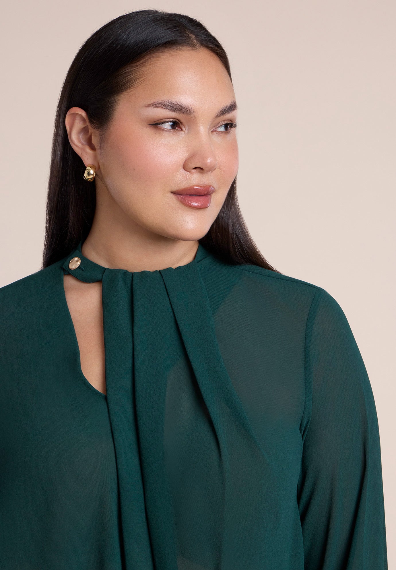 Chiffon Draped Placket Top image number 2