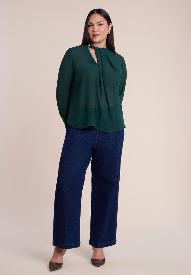 Chiffon Draped Placket Top image number 3