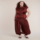 Satin Cowl Neck Belted Top image number 2