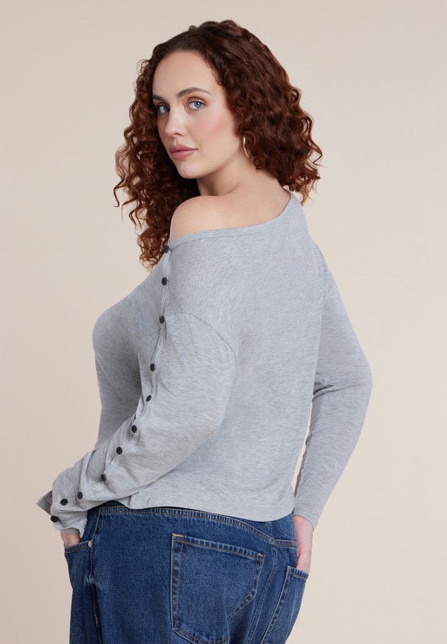 Off The Shoulder Button Detail Top image number 1