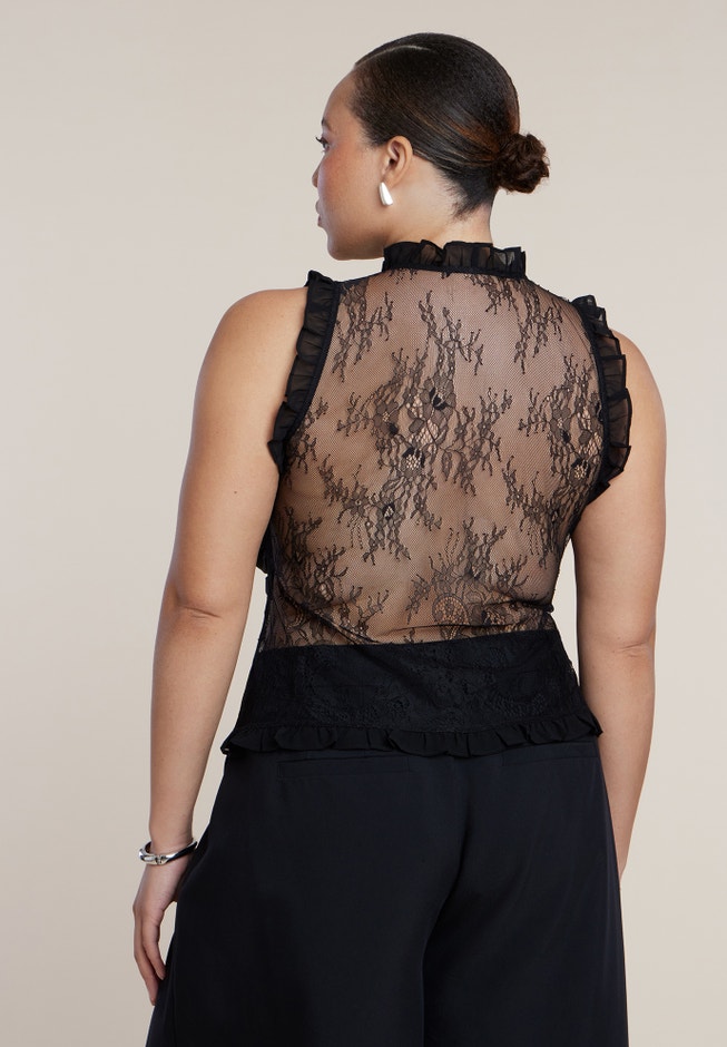 Ruffled Lace Top With Tie Detail image number 1