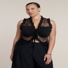 Ruffled Lace Top With Tie Detail image number null