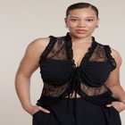 Ruffled Lace Top With Tie Detail image number null