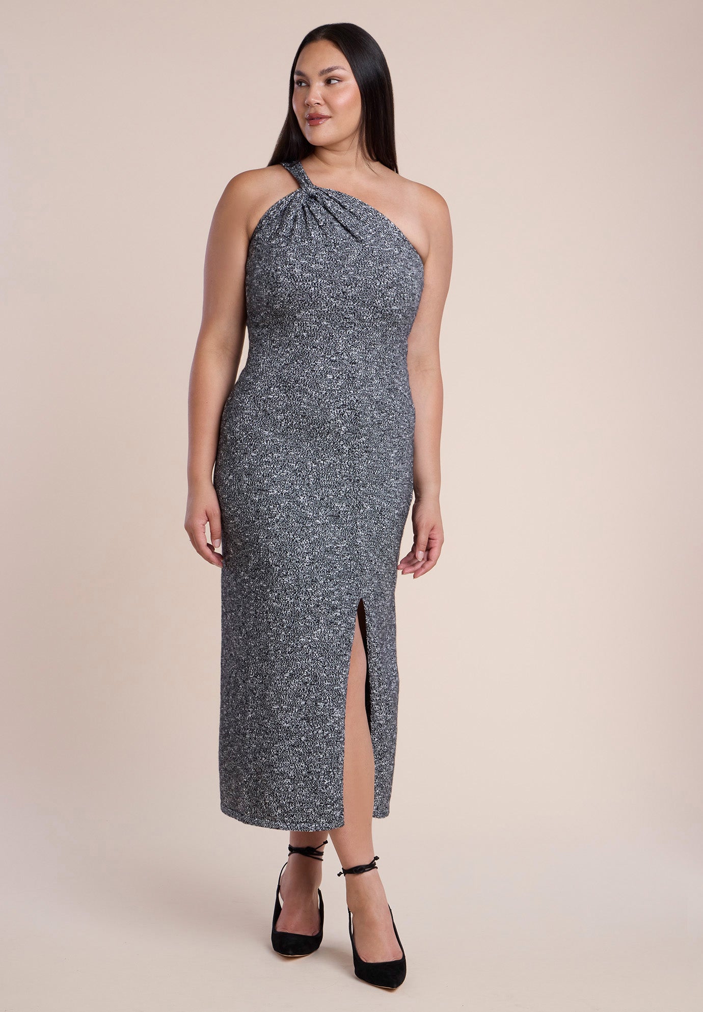 Twisted One-Shoulder Sweater Maxi Dress image number 2