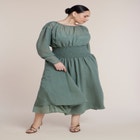 Dramatic Sleeve Smocked Midi Dress image number 1