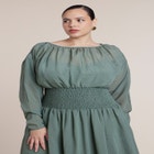 Dramatic Sleeve Smocked Midi Dress image number 3