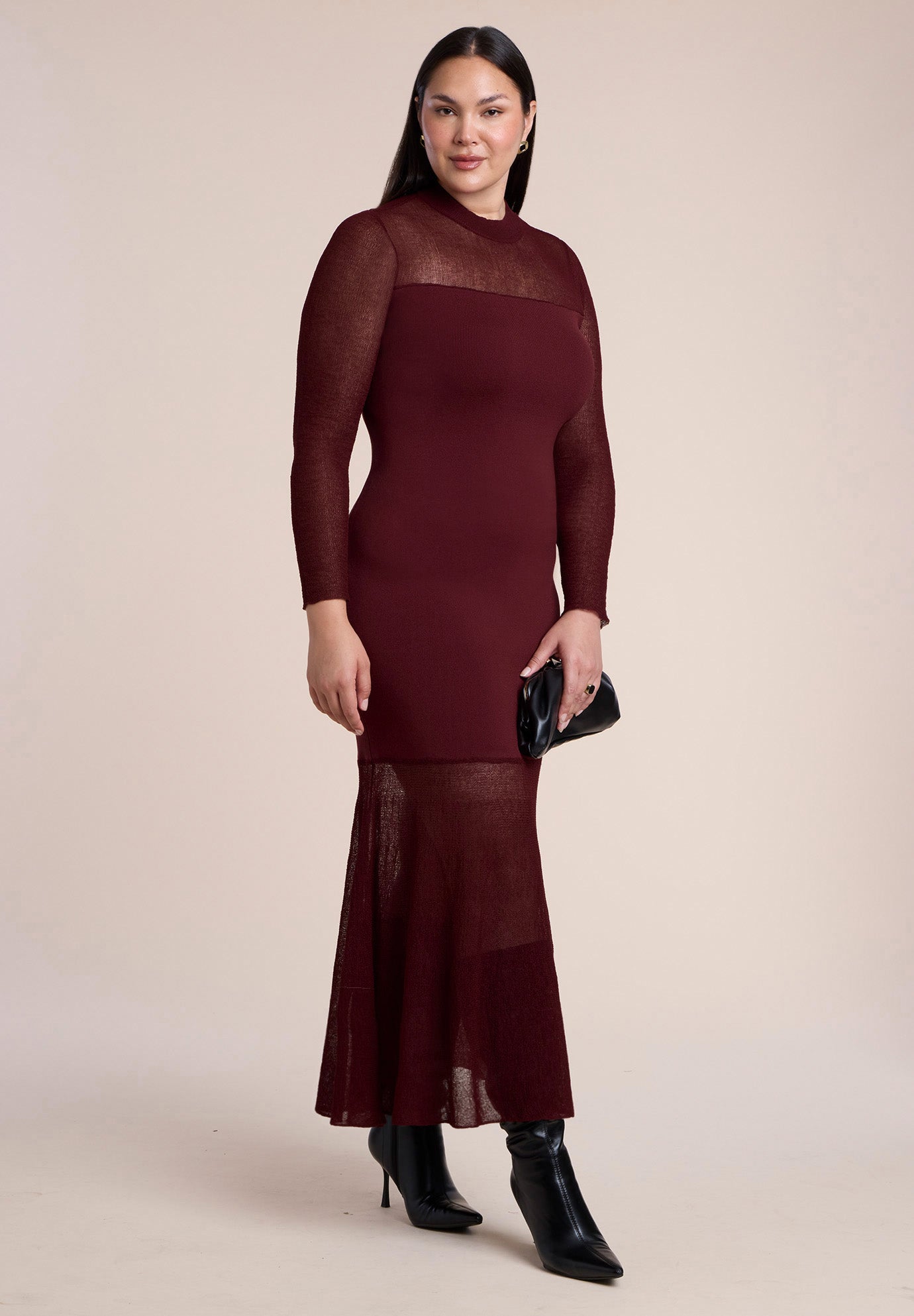 Sheer Panel Sweater Maxi Dress image number 1