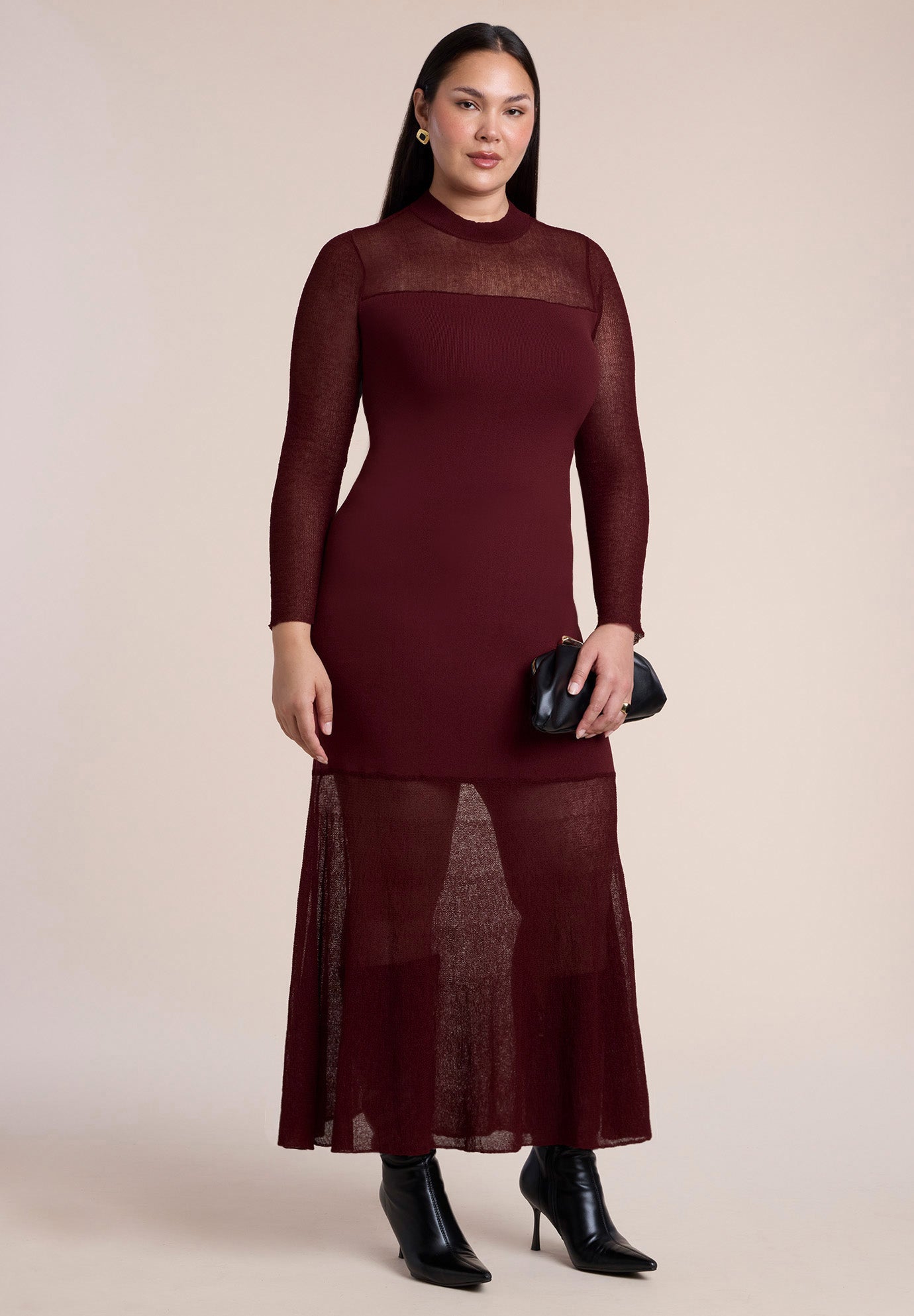 Sheer Panel Sweater Maxi Dress image number 0