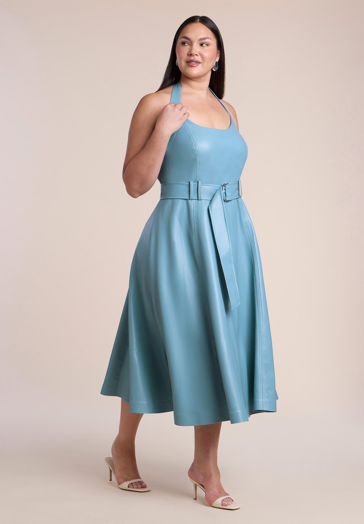 Faux Leather Halter Midi Dress image number 1