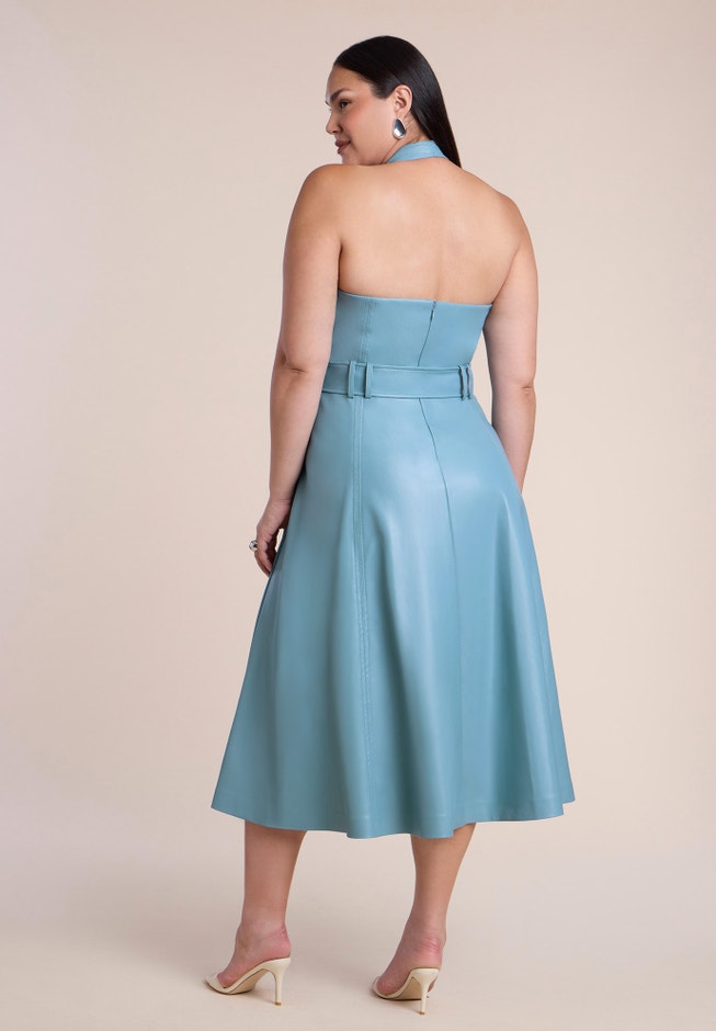 Faux Leather Halter Midi Dress image number 2