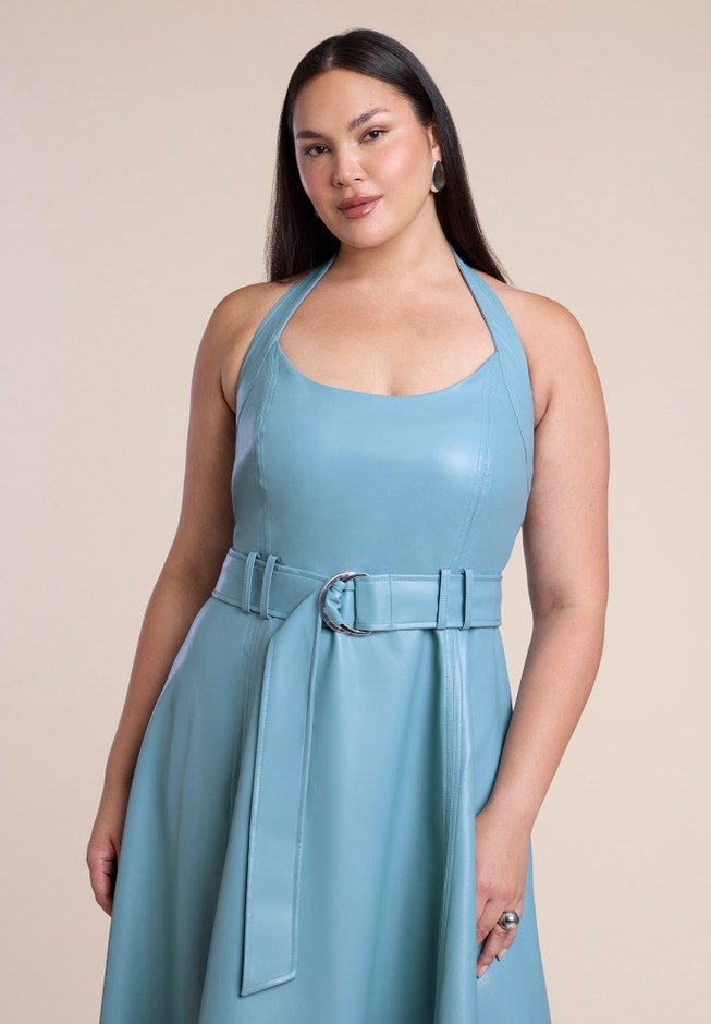 Faux Leather Halter Midi Dress image number 3