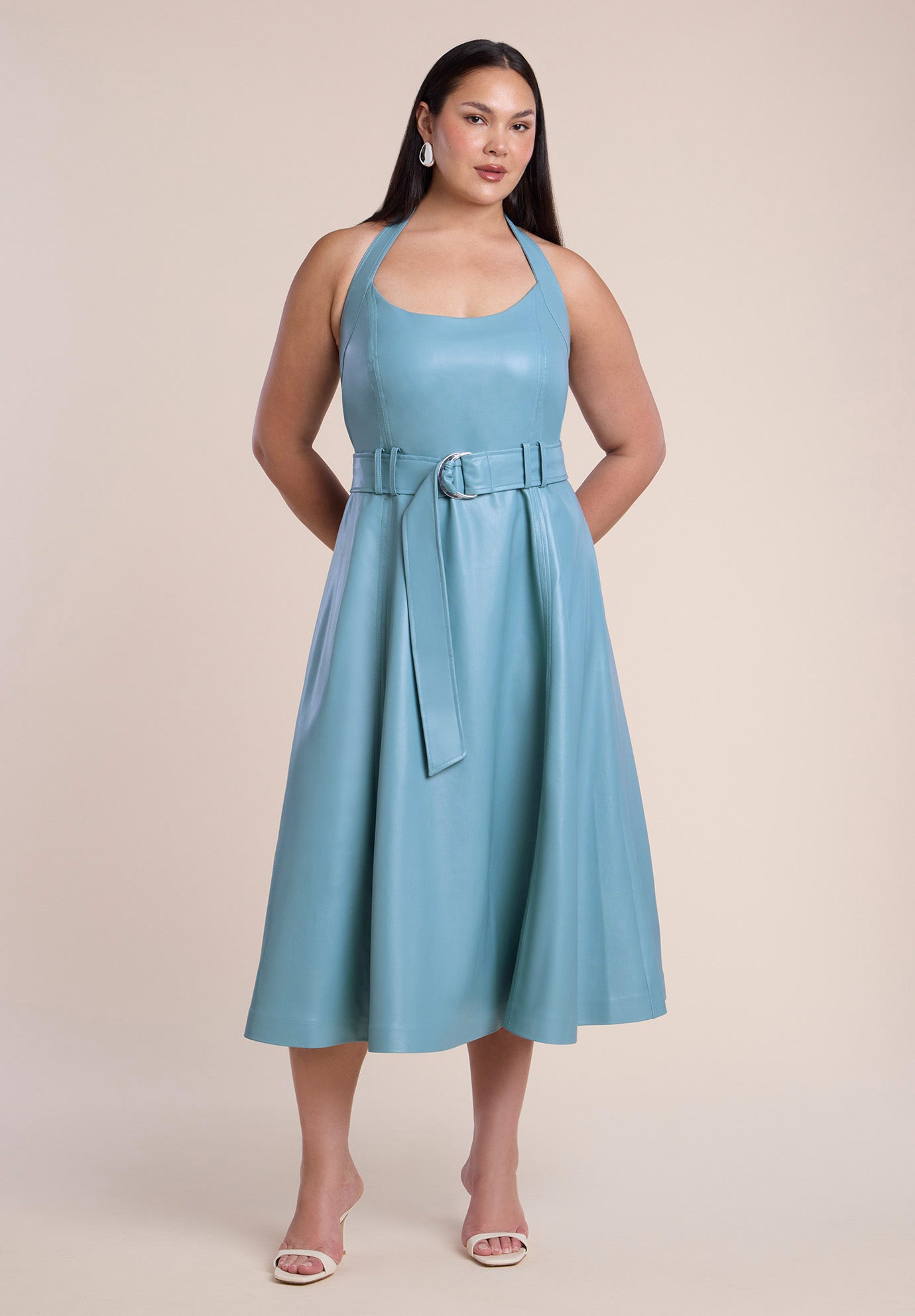 Faux Leather Halter Midi Dress image number 0