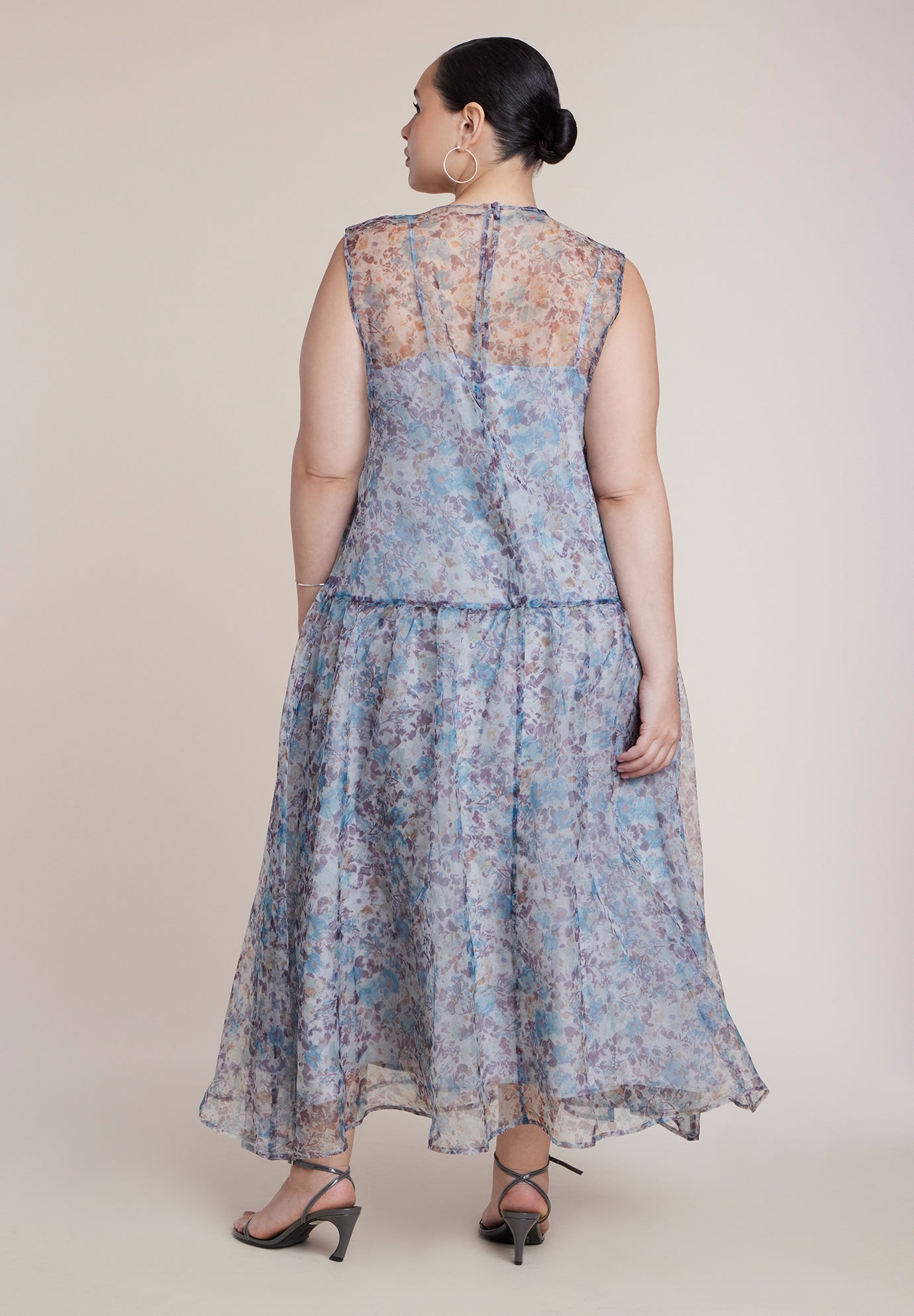 Printed Organza Drop Waist Midi Dress image number 1