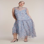 Printed Organza Drop Waist Midi Dress image number 1