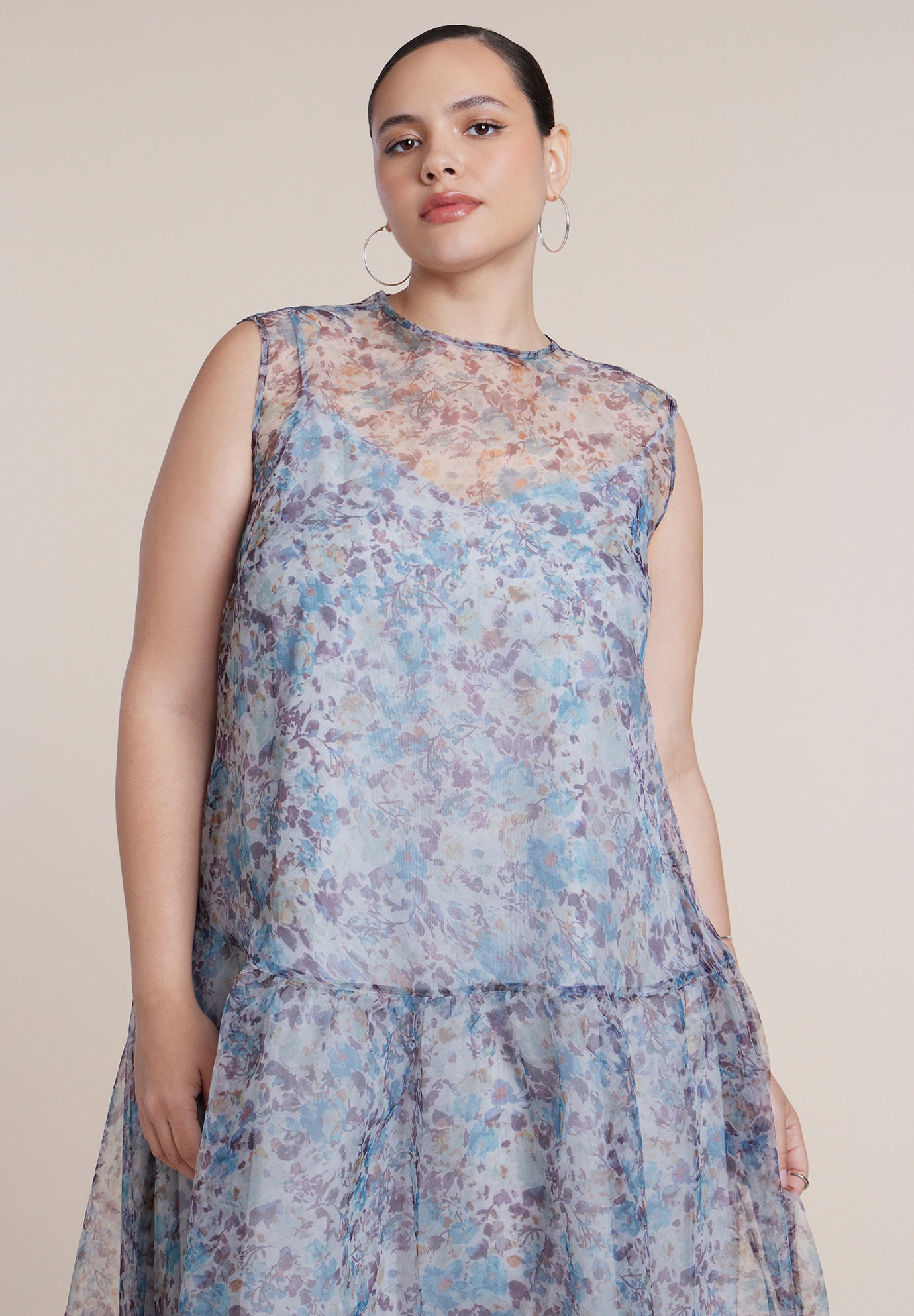 Printed Organza Drop Waist Midi Dress image number 2