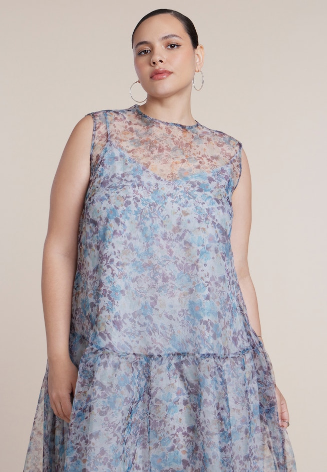 Printed Organza Drop Waist Midi Dress image number 2
