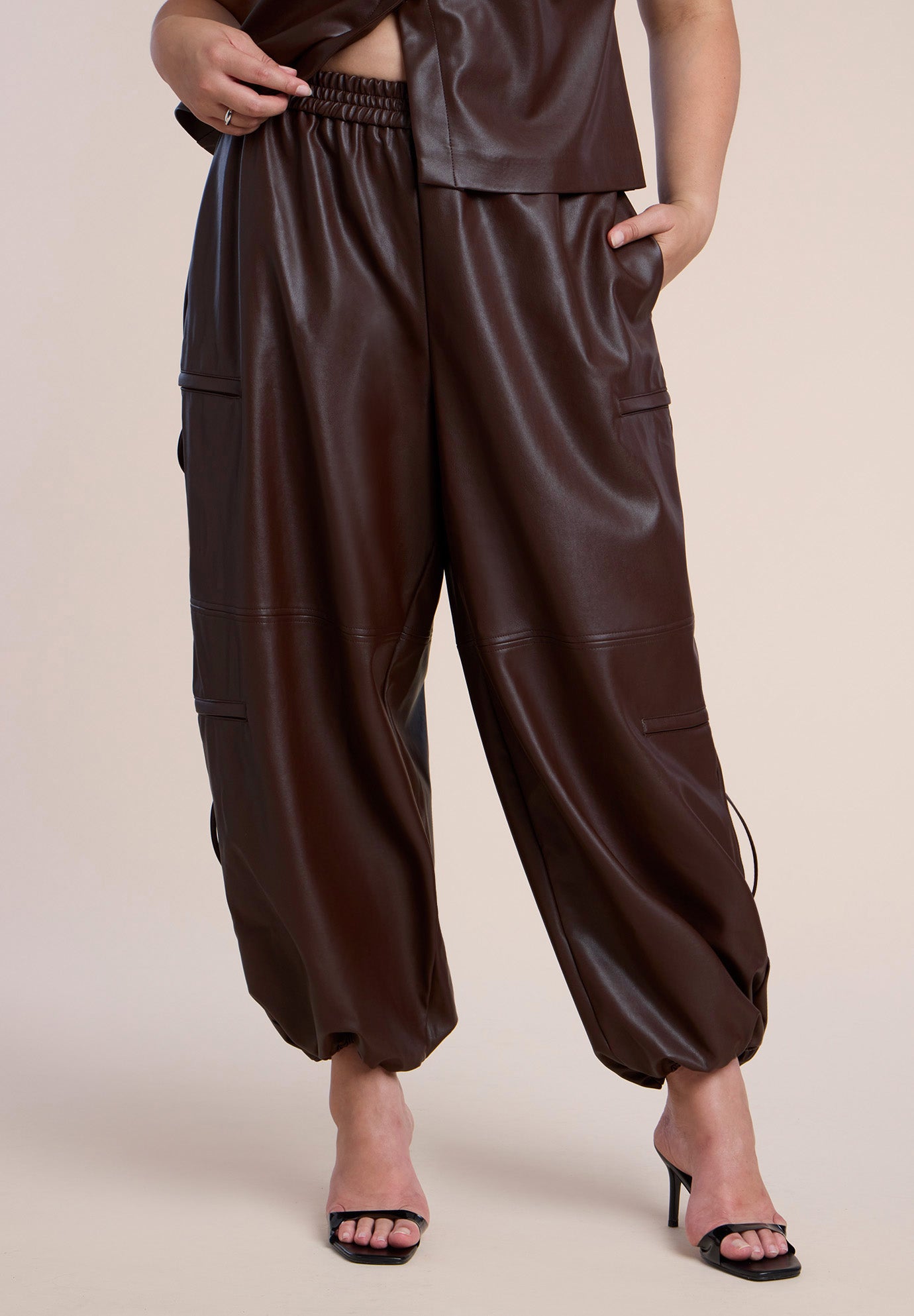 Zipper Detail Faux Leather Jogger image number 1