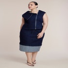 Asymmetric Zip-Front Stretch Denim Top image number 2