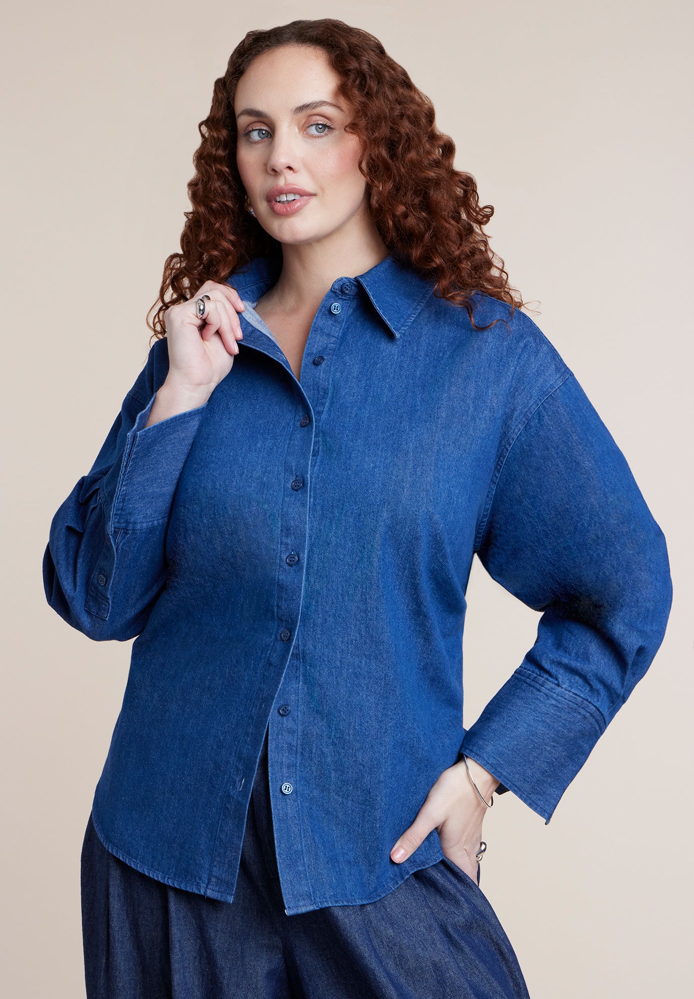 Tie-Back Chambray Button Up Top image number 1
