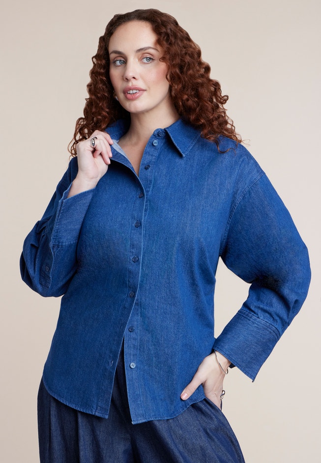 Tie-Back Chambray Button Up Top image number 1