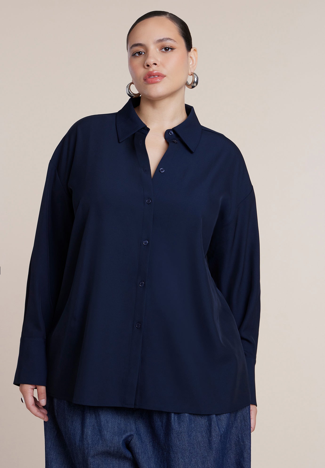 Oversized Button Up Top With Cut-Out image number 1