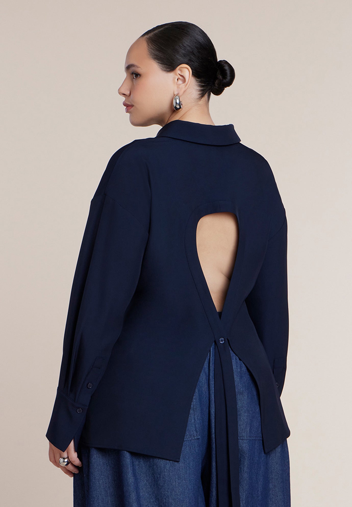 Oversized Button Up Top With Cut-Out image number 2