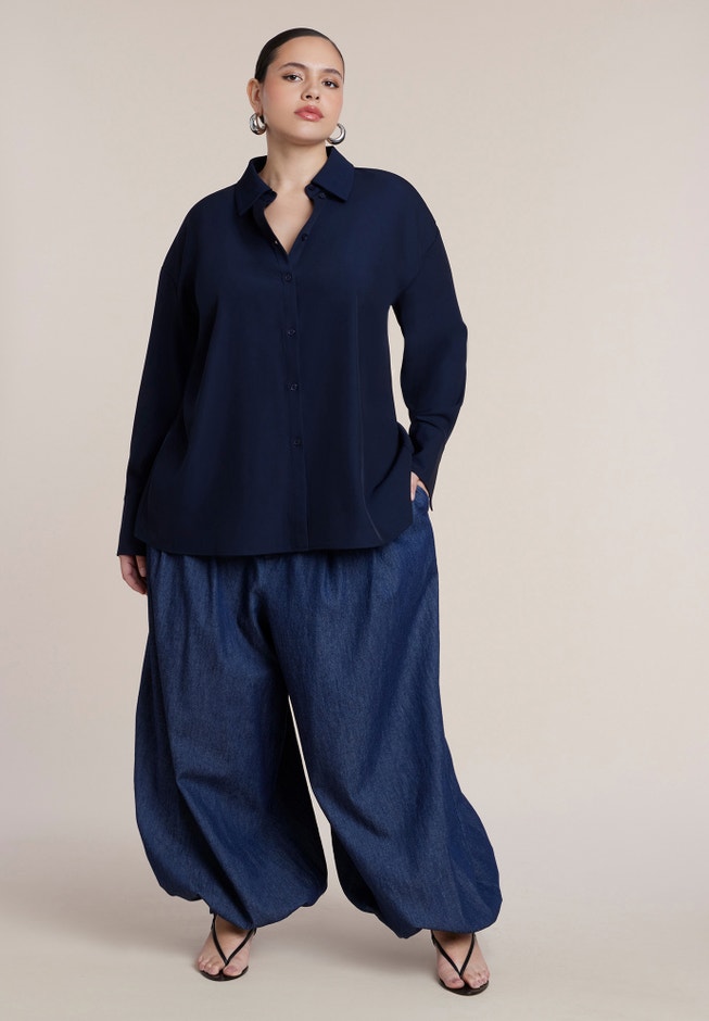 Oversized Button Up Top With Cut-Out image number 3