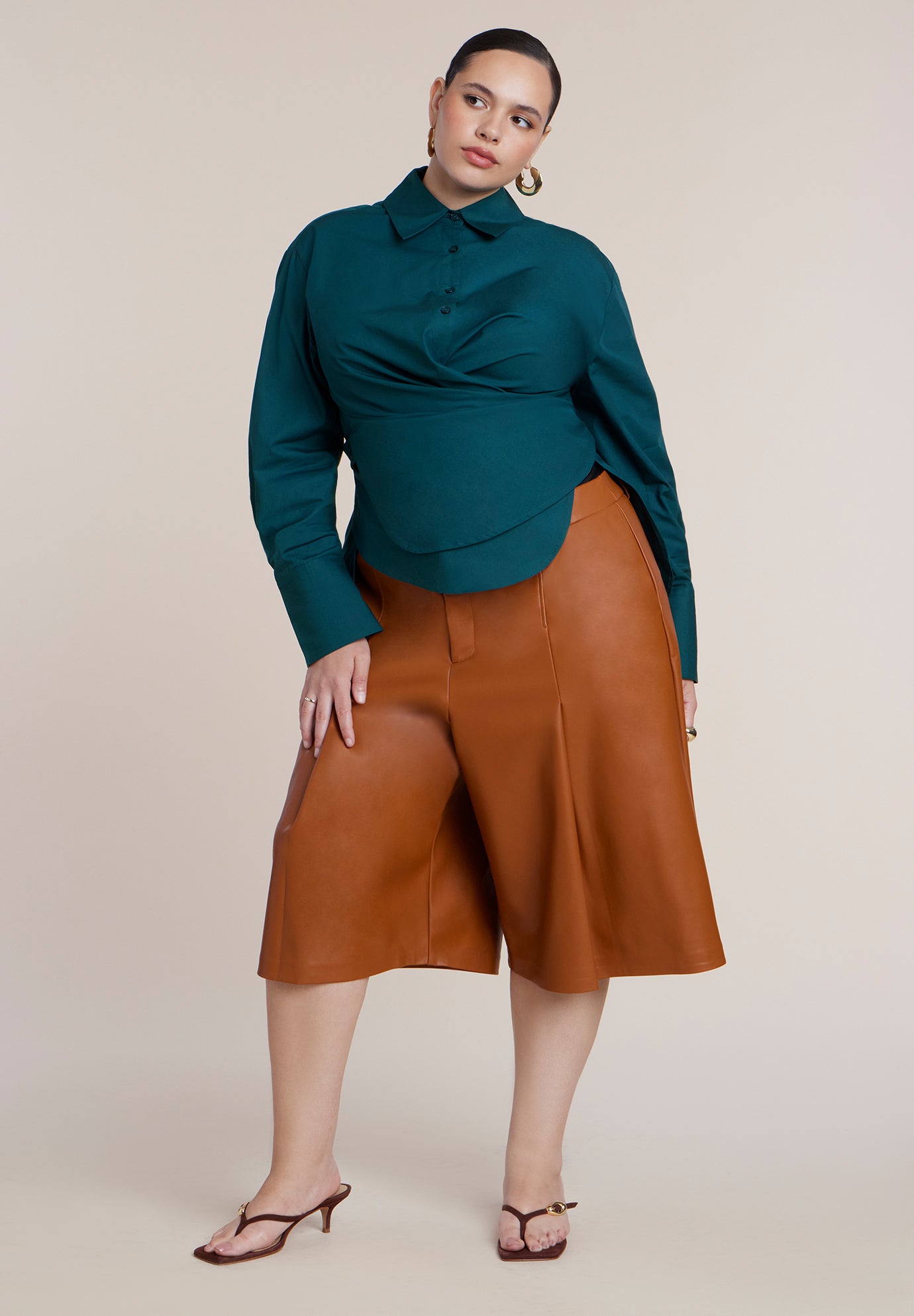 Poplin Collared Wrap Top image number 2