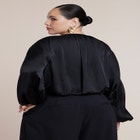 Satin Drawstring Peasant Blouse image number 1