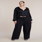 Satin Drawstring Peasant Blouse image number 2