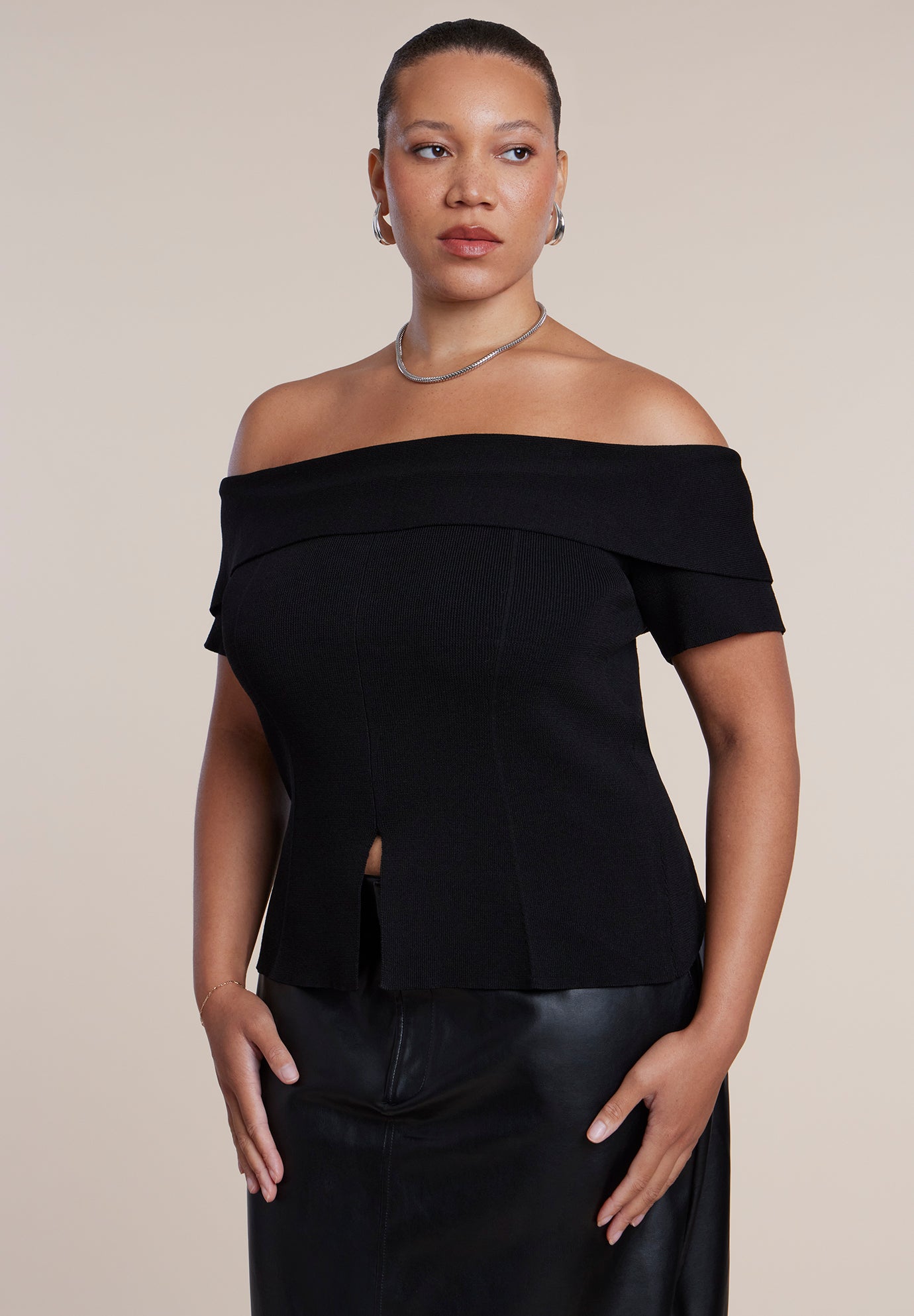Off The Shoulder Short-Sleeve Sweater image number 0