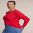 Button-Detail Square Neck Knit Top image number 1